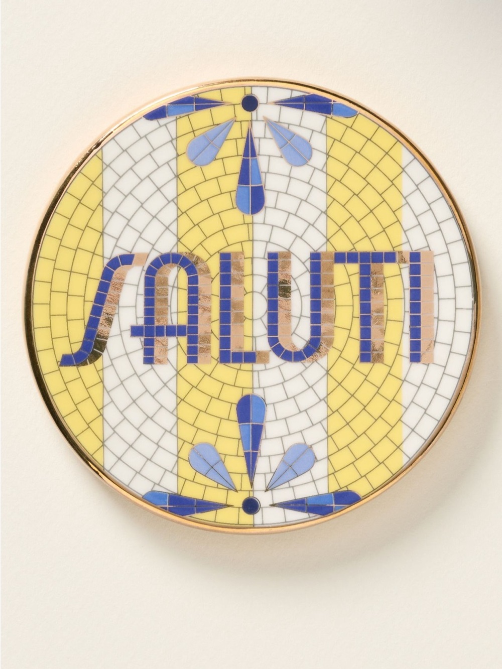 Anthropologie Bistro Tile Stoneware 24k Gold Accent Italia Coaster